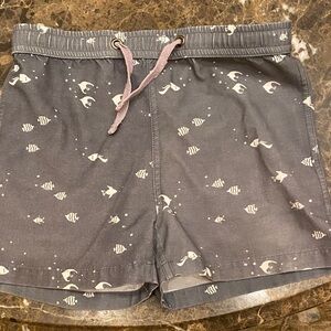 Gray Fish Print Swim Shorts